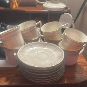 Noritake Cream and Pink Mug Set includes 8 mugs and 8 saucers